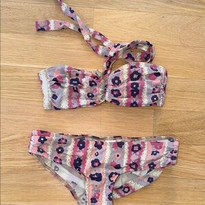 Girls Pink Floral Stripe Two-Piece Swim Set